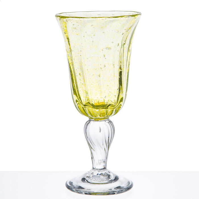 Hand Blown Yellow Wine Glass