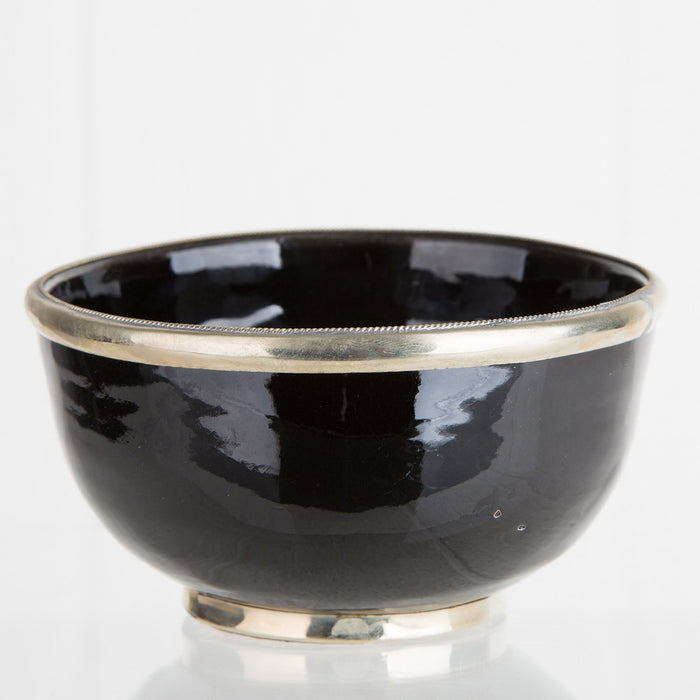 Large Black Ceramic Bowl With Metal Filigree