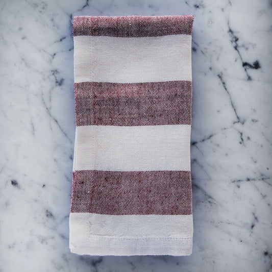 Maison Midi's Burgundy Red & White Striped 100% Linen Napkin (20")