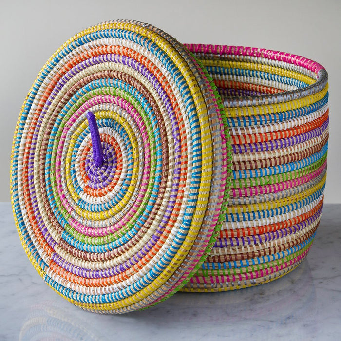 Multi African Basket With Lid - Large (9.5"h)
