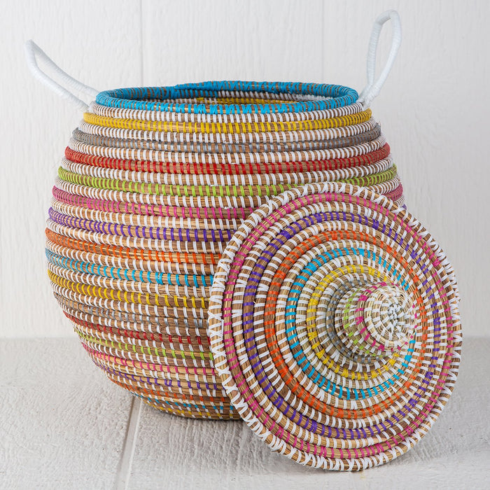 Multi-Color African Basket Bell Jar With Lid (16"h)