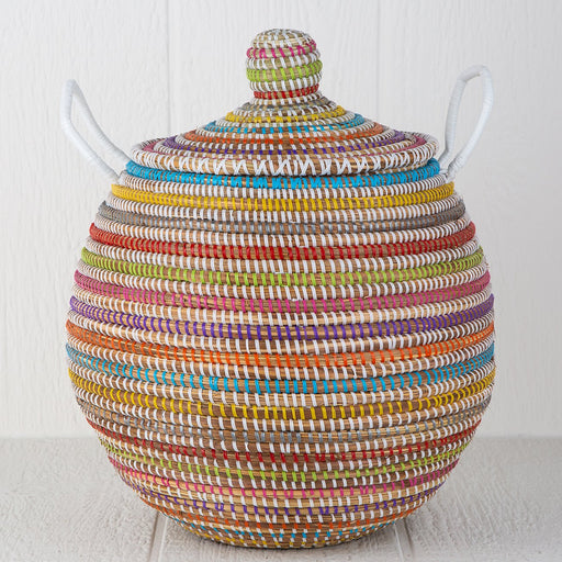 Multi-Color African Basket Bell Jar With Lid (16"h)