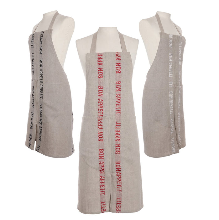 Natural and White ‘Bon Appetit’ Linen Apron