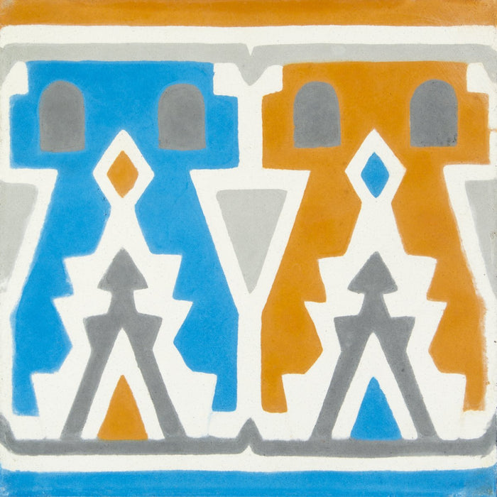 Orange, Blue & Grey Agatha Frise Carocim Tile (8" x 8") (pack of 12)