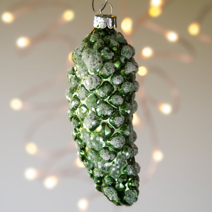 Pinecone Shimmering Glass Ornament (5.75"h)