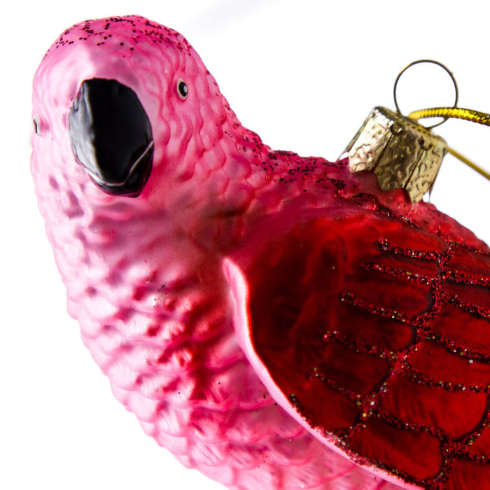 Pink Parrot Glass Ornament