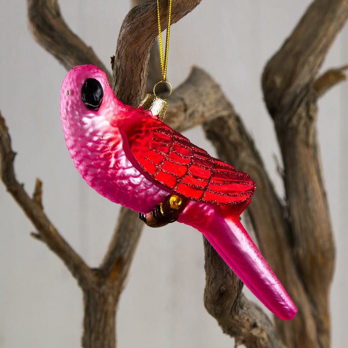 Pink Parrot Glass Ornament