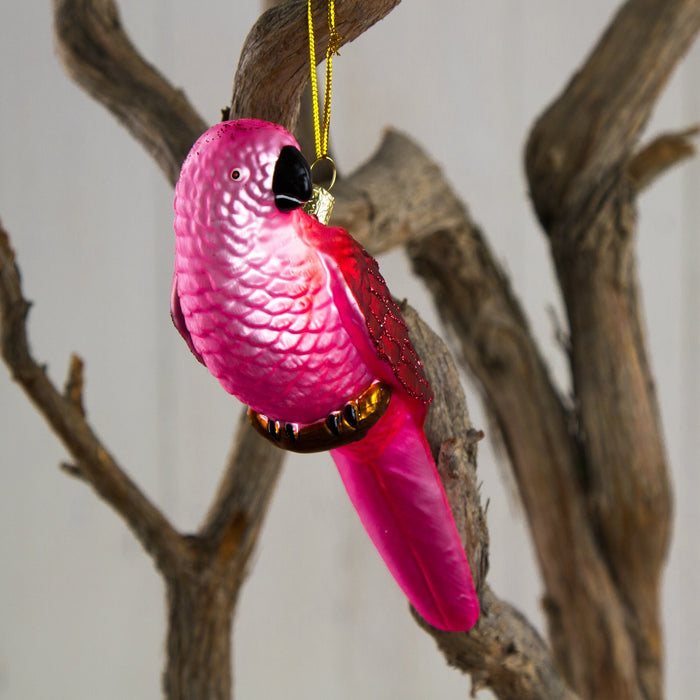 Pink Parrot Glass Ornament