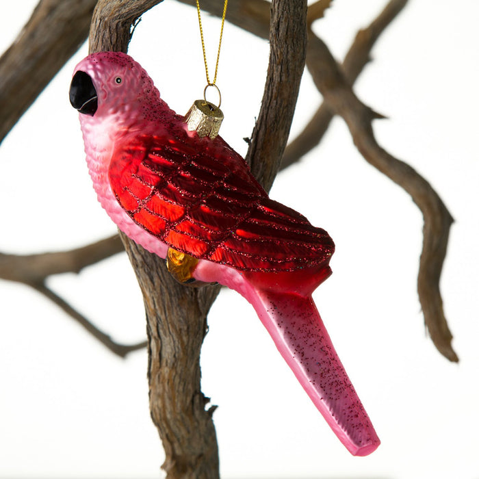 Pink Parrot Glass Ornament