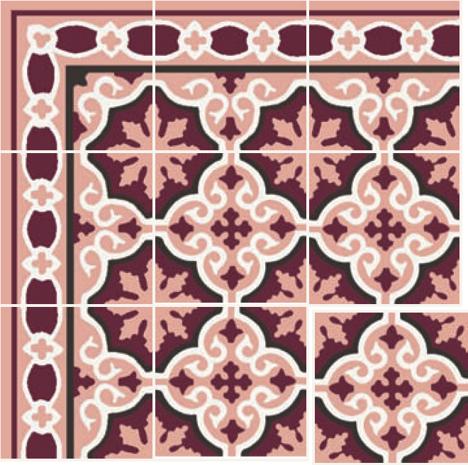 Pink Provencale Corner Carocim Tile (8" x 8") (Individual Tile)