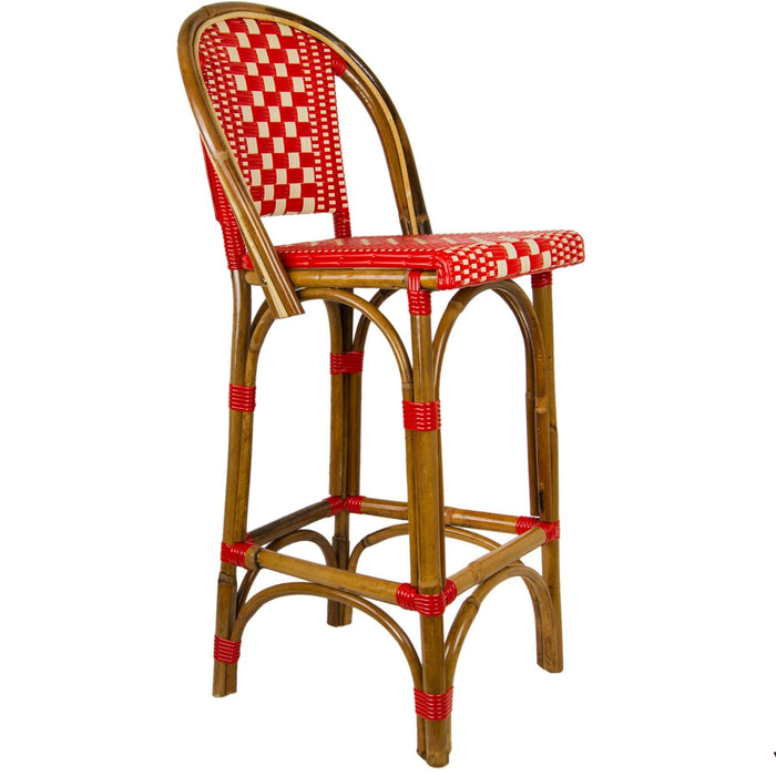 Red & Cream Counter Height Mediterranean Bistro Bar Stool with Back (26" h. seat) (I)