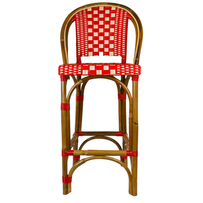 Red & Cream Counter Height Mediterranean Bistro Bar Stool with Back (26" h. seat) (I)