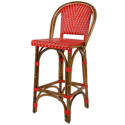 Red & White Counter Height Mediterranean Bistro Bar Stool with Back (26" h) (L)