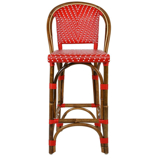 Red & White Counter Height Mediterranean Bistro Bar Stool with Back (26" h) (L)