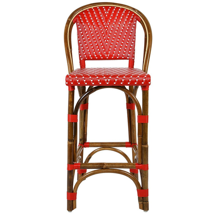 Red & White Counter Height Mediterranean Bistro Bar Stool with Back (26" h) (L)