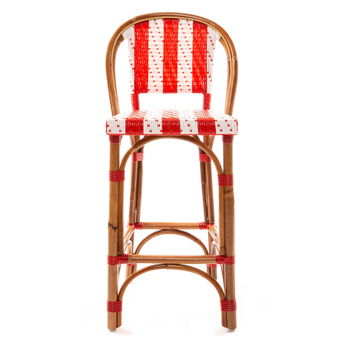 Red and White Mediterranean Bistro Stool with Back (26" h. seat) (STRIPE)