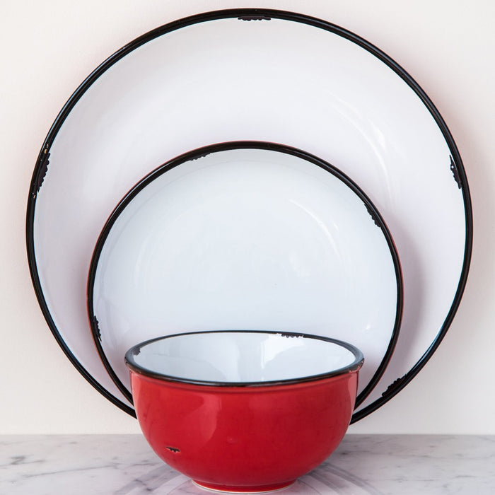 Red & White with Black Trim Tinware Bowl