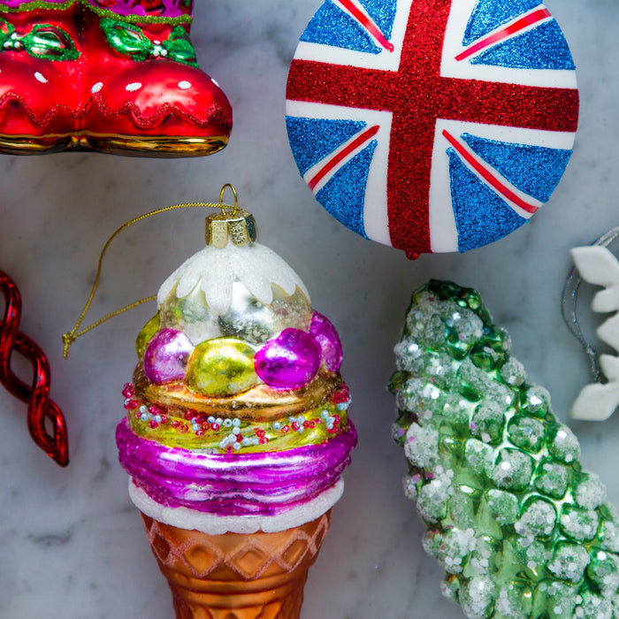Shimmering Ice Cream Cone Glass Ornament (5.75"h)