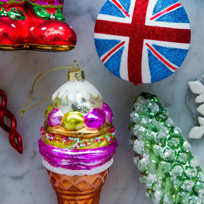Shimmering Ice Cream Cone Glass Ornament (5.75"h)