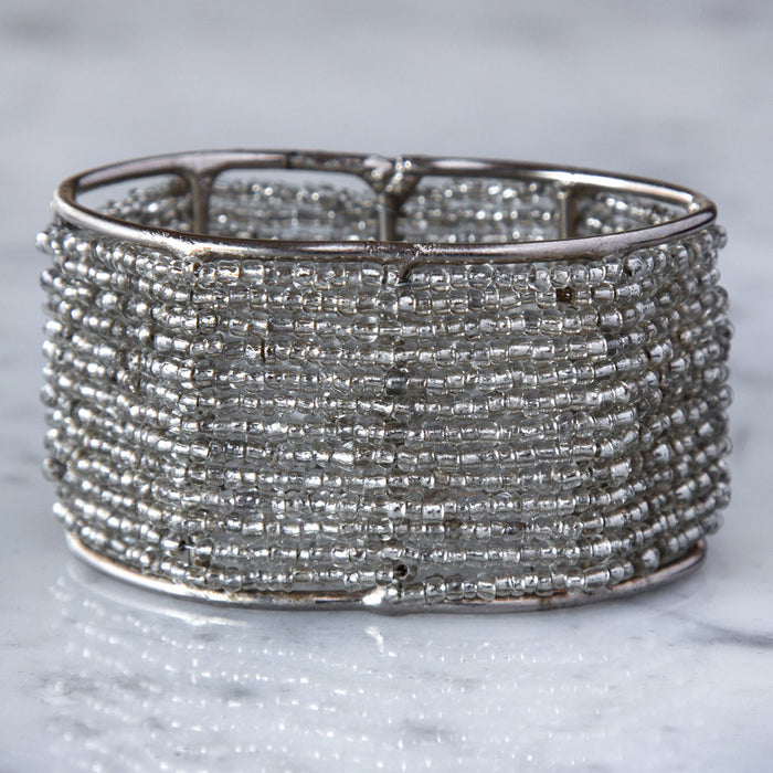 Shimmering Silver Beaded Napkin Ring