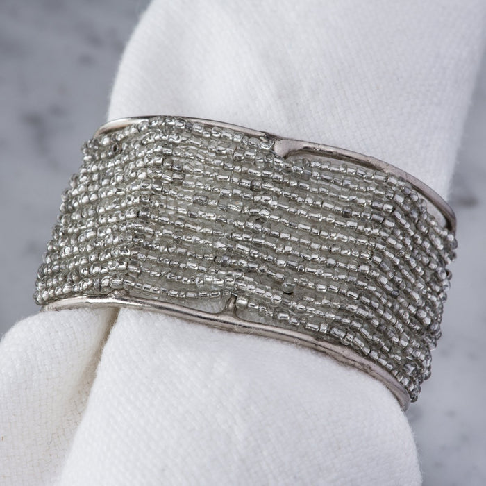 Shimmering Silver Beaded Napkin Ring