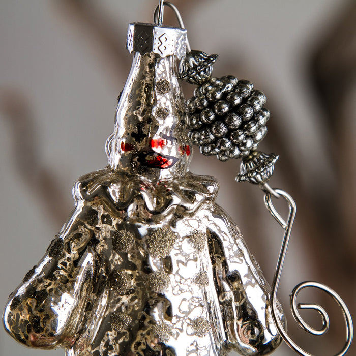 Silver Clown Glass Ornament