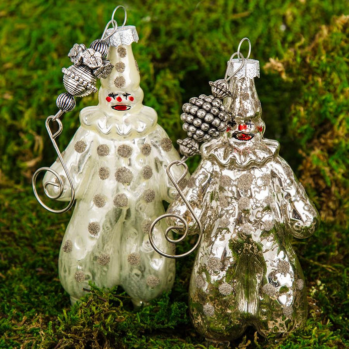 Silver Clown Glass Ornament