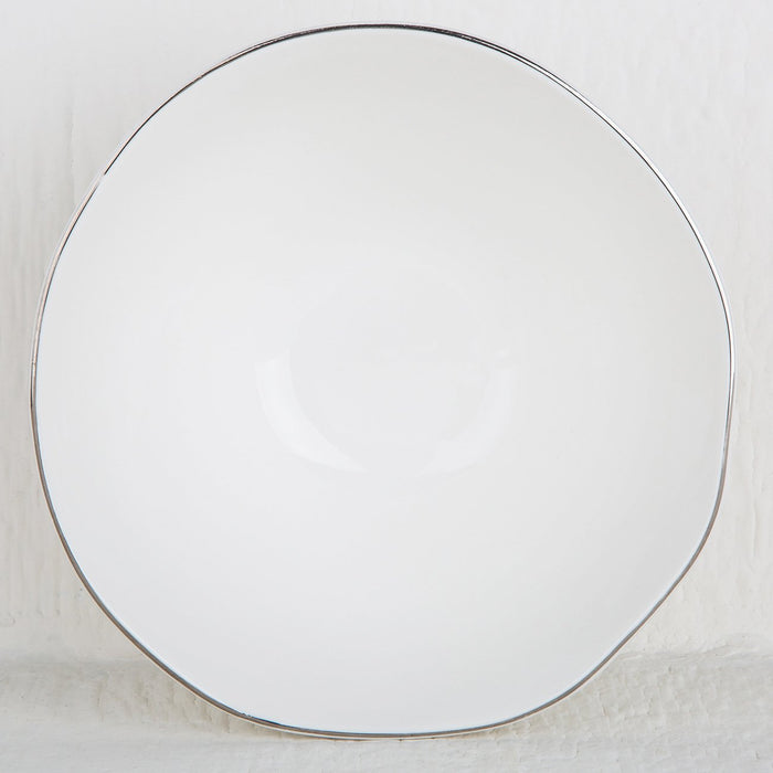 Silver Rimmed Ceramic Serving Bowl