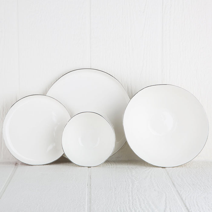 Silver Rimmed Ceramic Serving Bowl