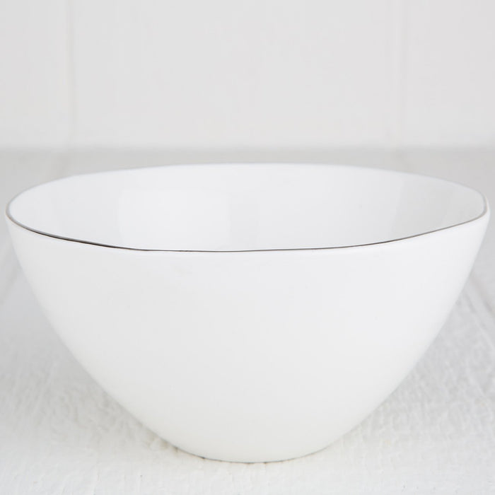 Silver Rimmed Ceramic Serving Bowl