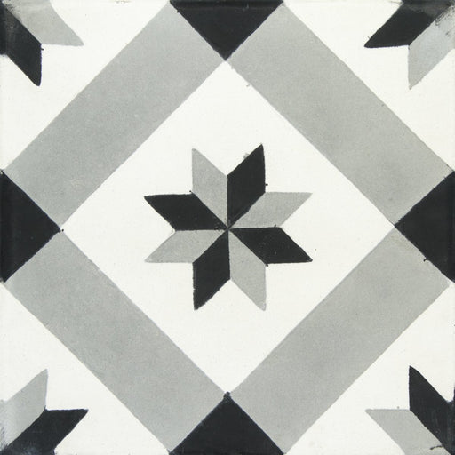 White, Black & Grey Diagonale Star Carocim Tile (8" x 8") (pack of 12)