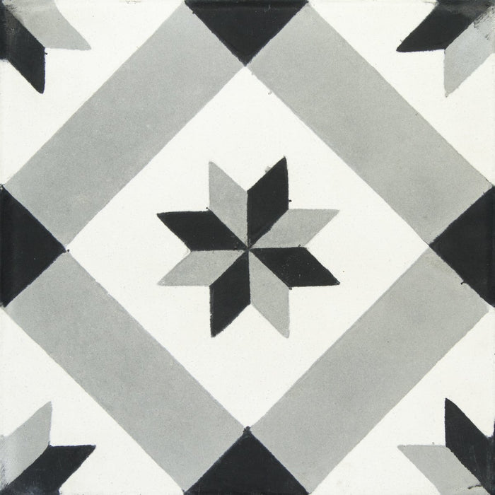 White, Black & Grey Diagonale Star Carocim Tile (8" x 8") (pack of 12)