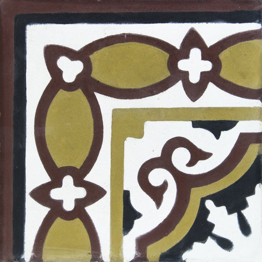 White, Brown & Black Provencale Corner Carocim Tile (8" x 8") (Individual Tile)