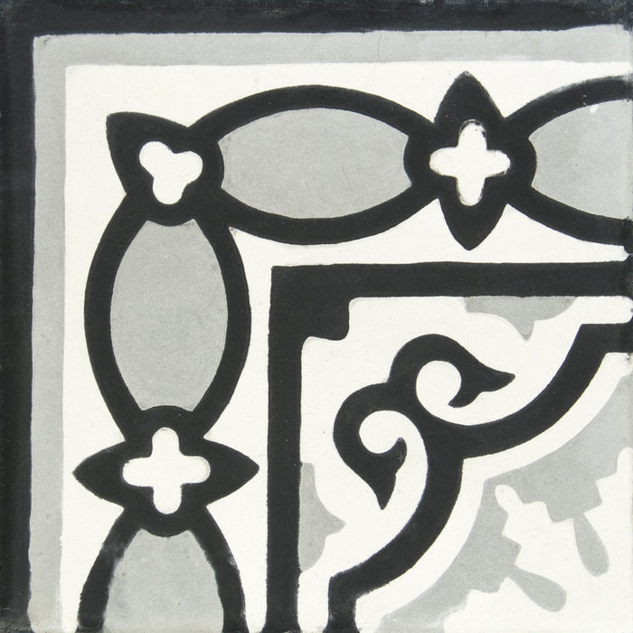 White, Grey & Black Provencale Corner Carocim Tile (8" x 8") (Individual Tile)