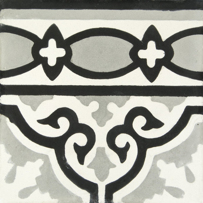White, Grey & Black Provencale Frise Carocim Tile (8" x 8") (pack of 12)