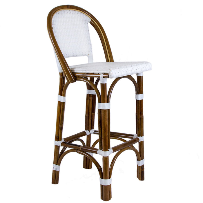 White Mediterranean Bistro Bar Stool with Back (26" h. seat) (E)