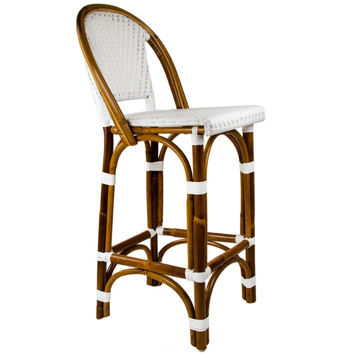 White Mediterranean Bistro Bar Stool with Back (26" h. seat) (L)