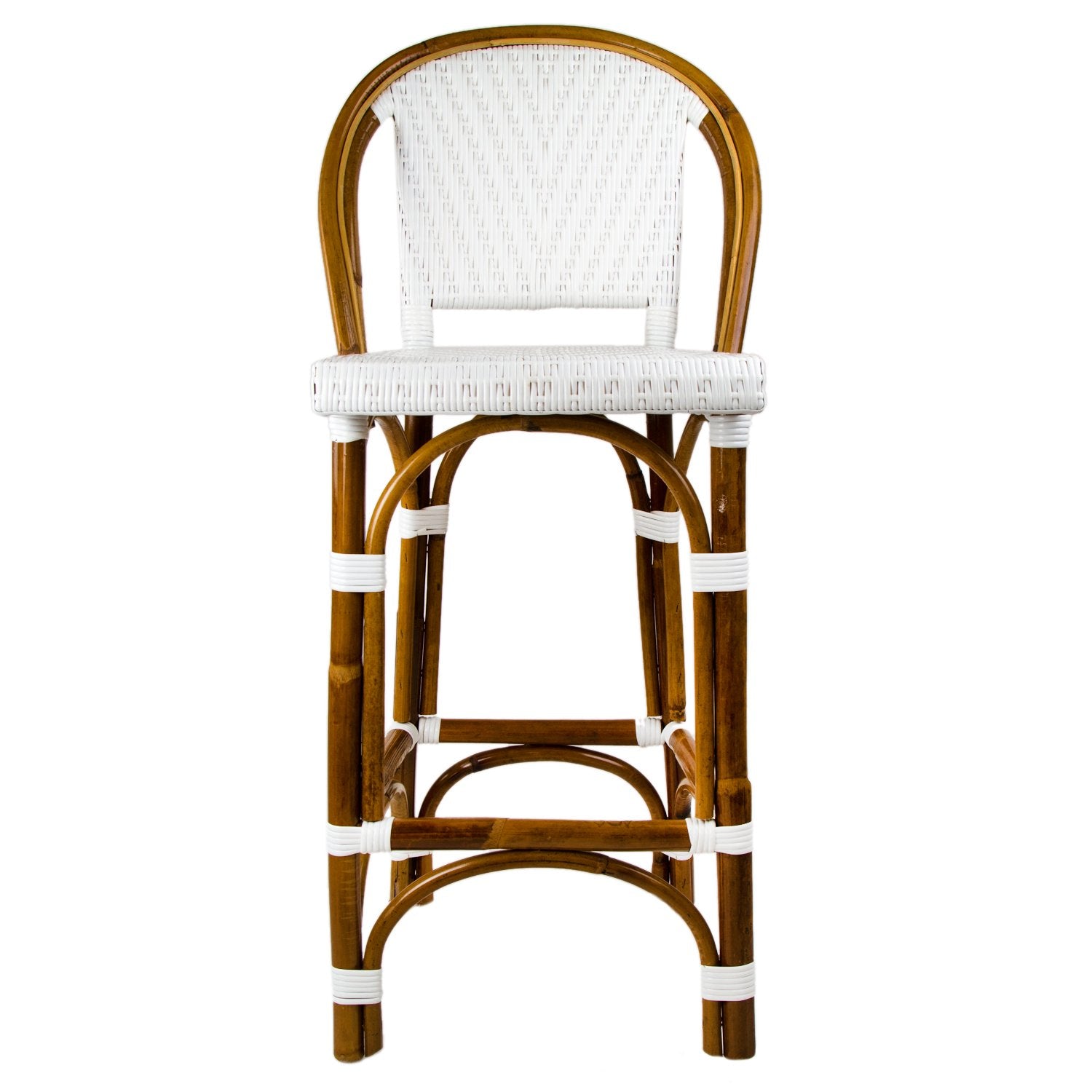 White Mediterranean Bistro Bar Stool with Back (26" h. seat) (L)