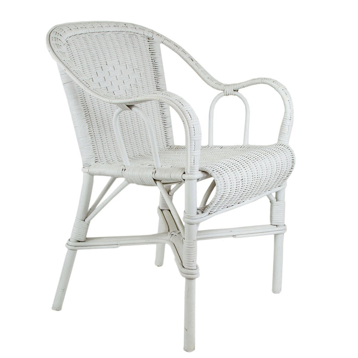 White Painted Rattan Armchair