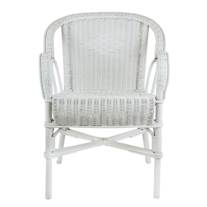 White Painted Rattan Armchair
