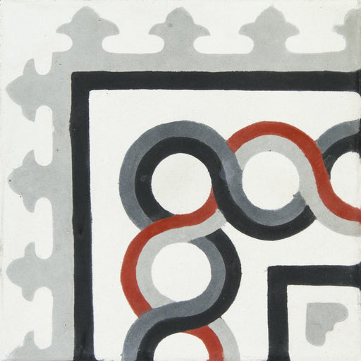 White, Red & Grey Ridge Corner Carocim Tile (8" x 8") (Individual Tile)