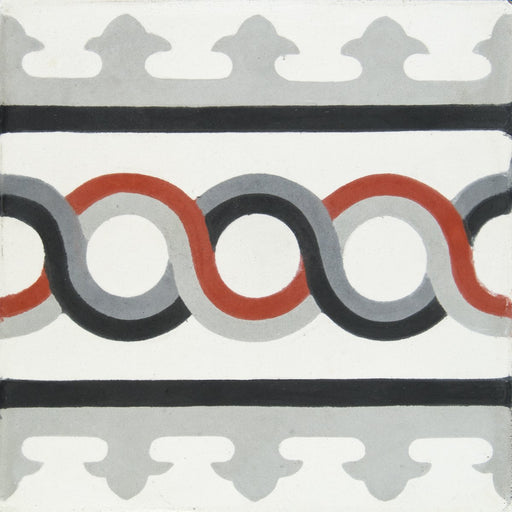 White, Red & Grey Ridge Frise Carocim Tile (8" x 8") (pack of 12)