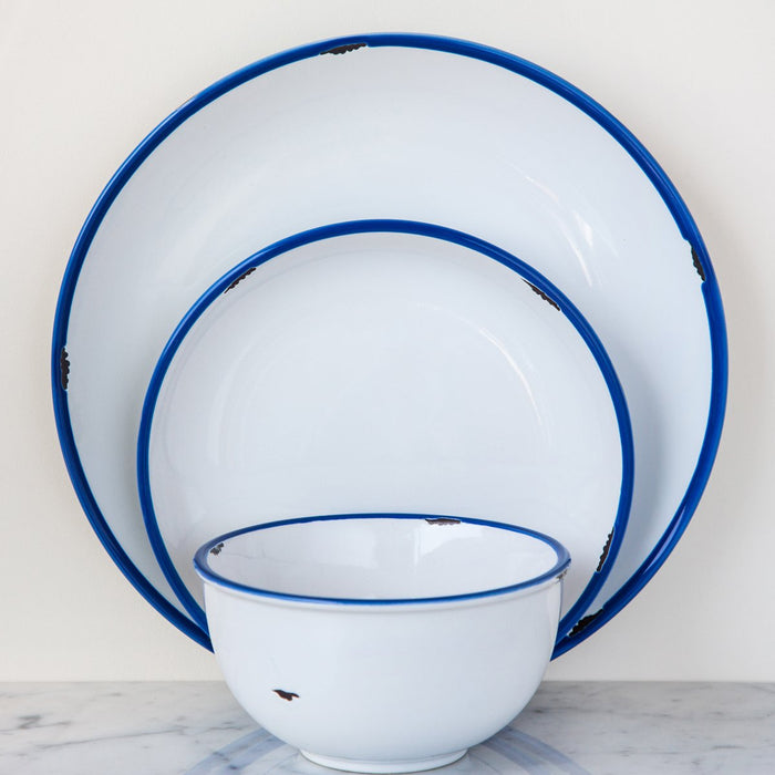White with Blue Trim Tinware Bowl