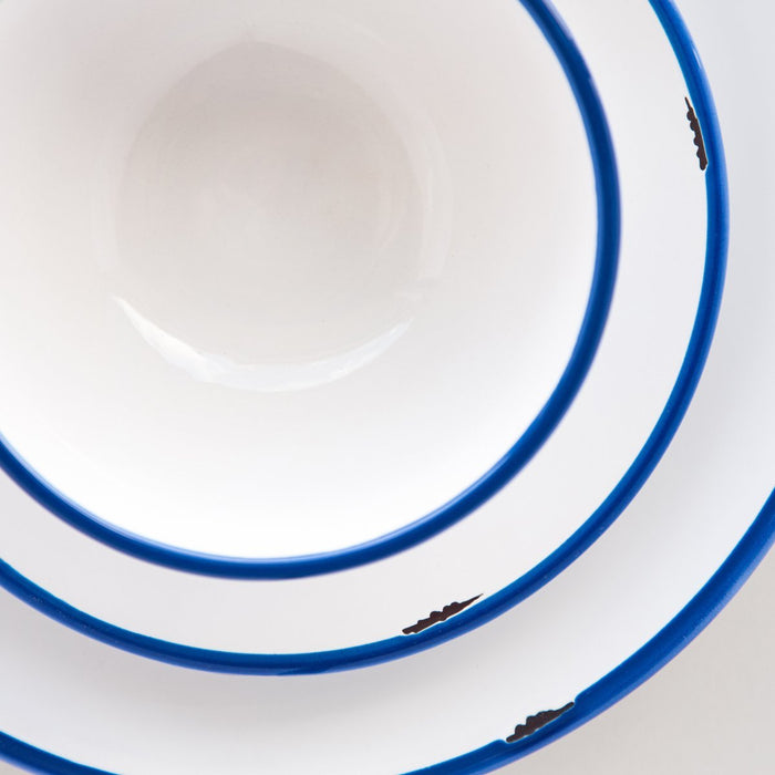 White with Blue Trim Tinware Dinner Plate