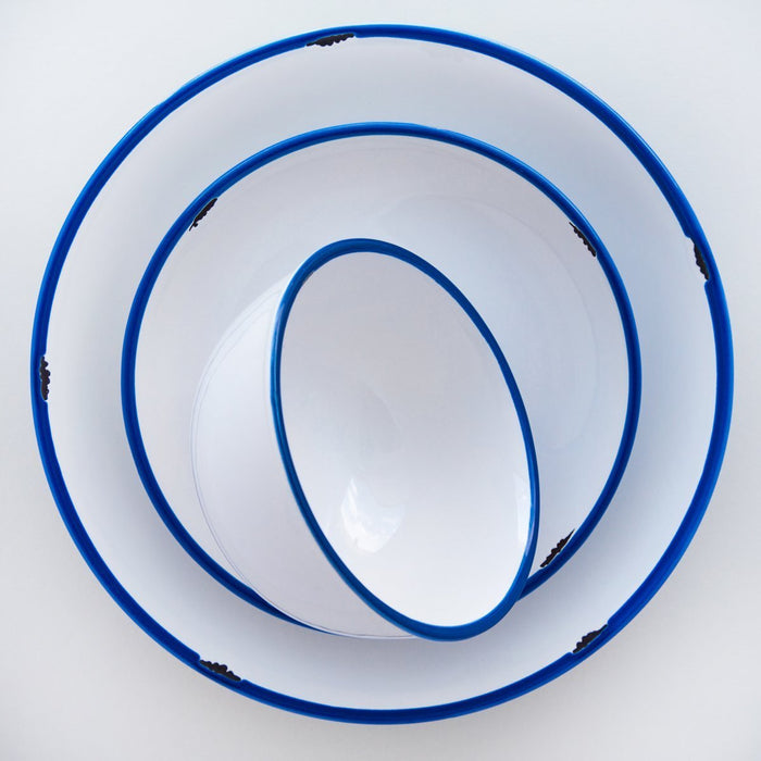 White with Blue Trim Tinware Salad Plate
