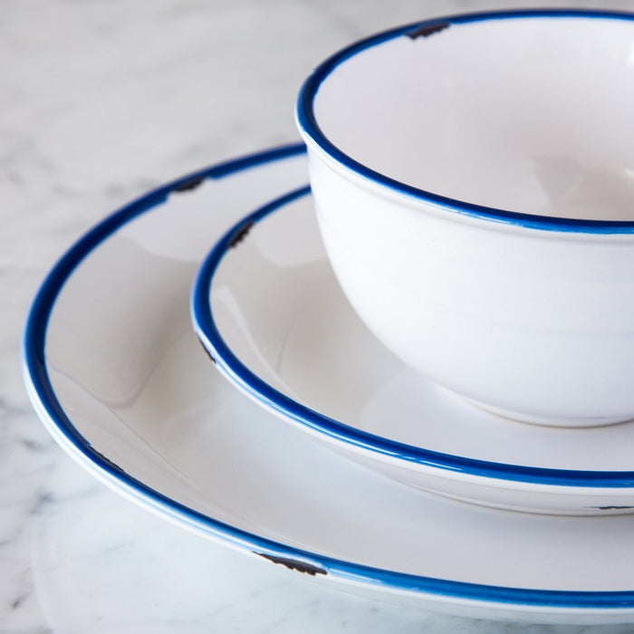 White with Blue Trim Tinware Salad Plate