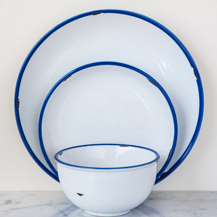 White with Blue Trim Tinware Salad Plate