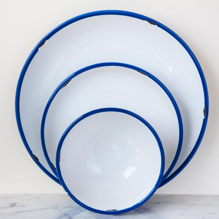 White with Blue Trim Tinware Salad Plate